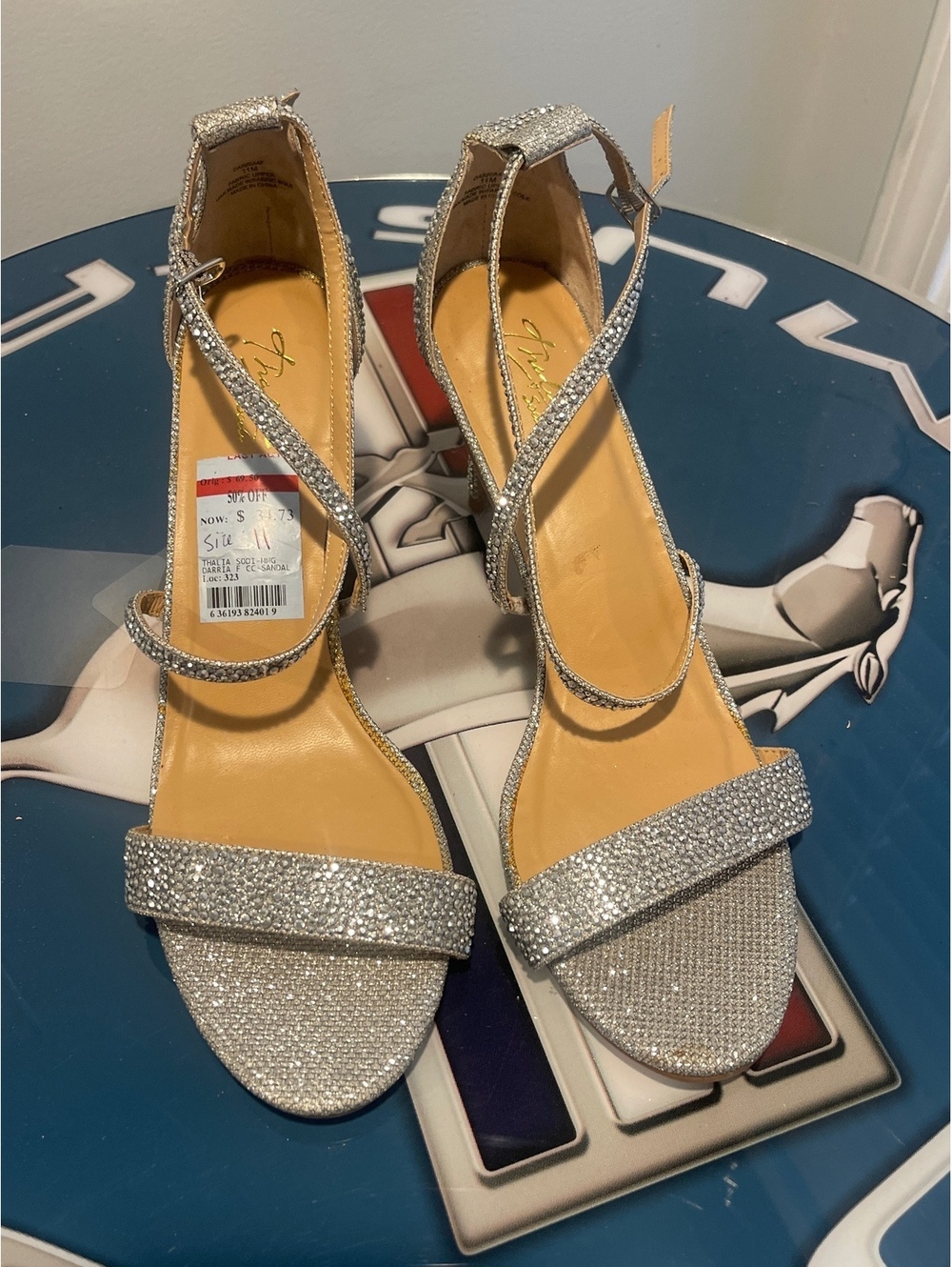 Women’s Size 11 Thalia Sodi Silver High Heels with Criss-Cross Straps